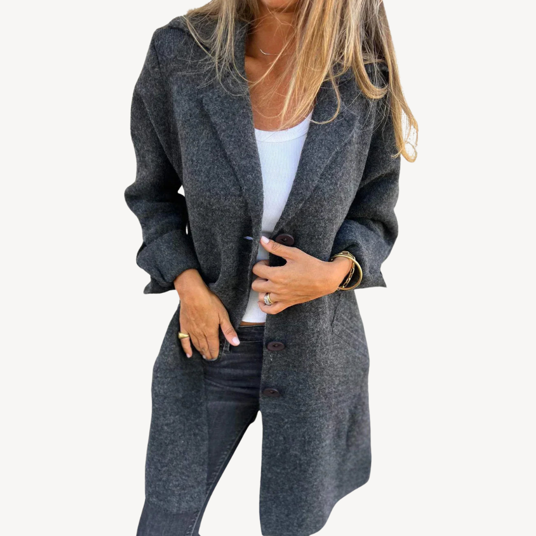 Women's Long Wool Blend Jacket with Buttons