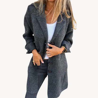Women's Long Wool Blend Jacket with Buttons