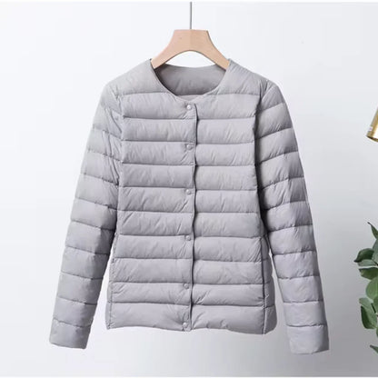 Lightweight Down Jacket Slim Fit Button Closure Hip Length
