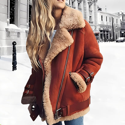 Women's Warm Wool Jacket, Suede Style