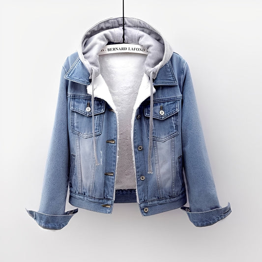Modische Frauenjacke mit abnehmbarer Kapuze - IdealeKleiden