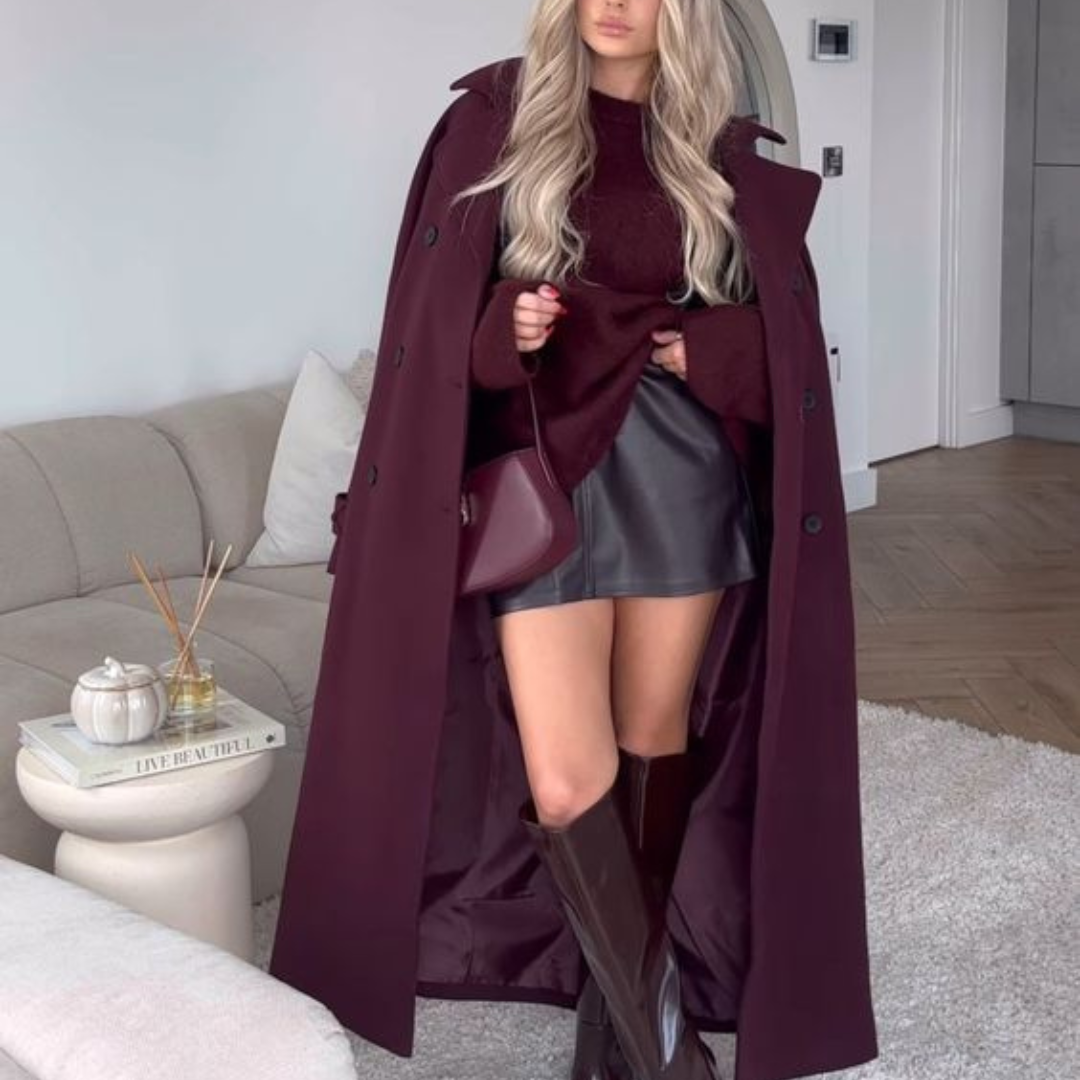 Elegant Women's Coat Burgundy Red