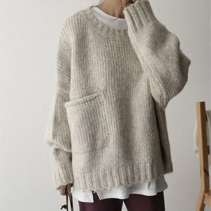 Übergrößer Strickpullover Mit Tasche Bequem - IdealeKleiden