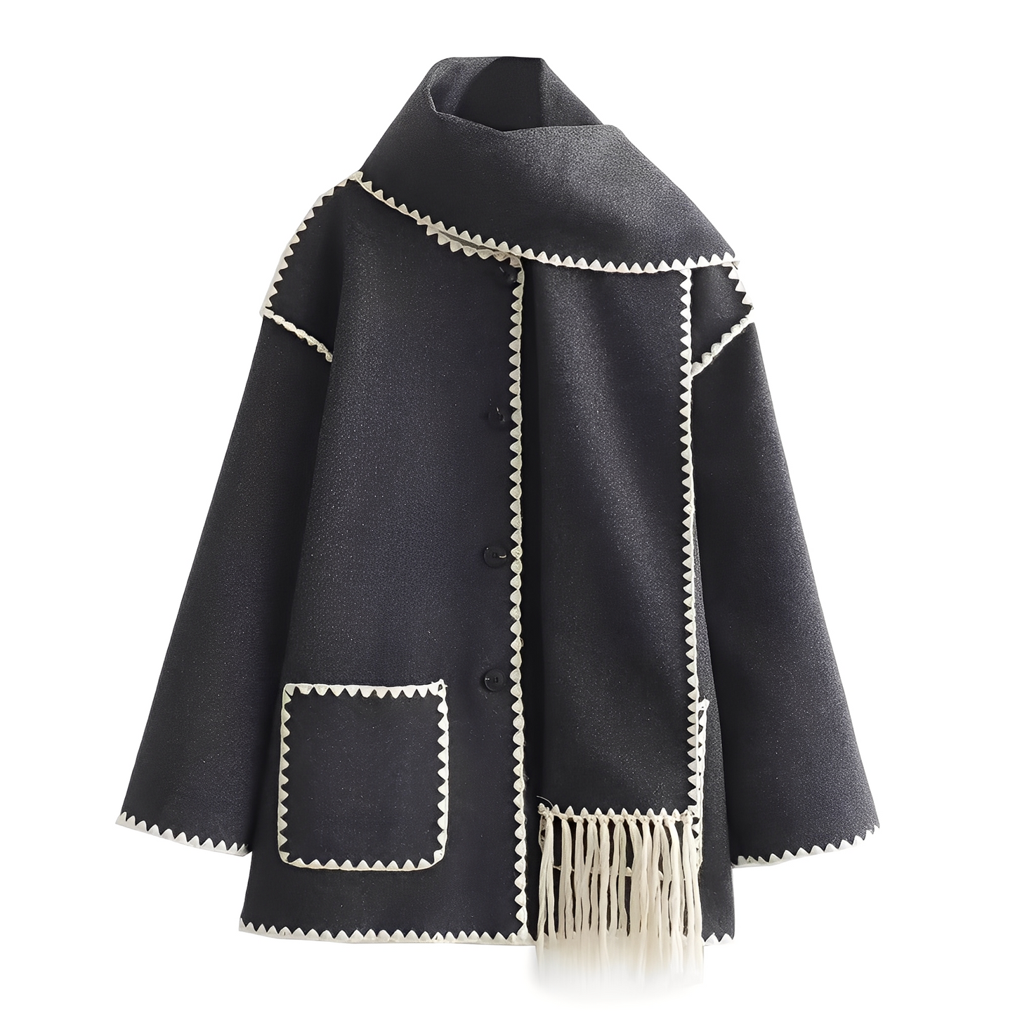 Elegant Women's Wool Jacket Scarf Collar