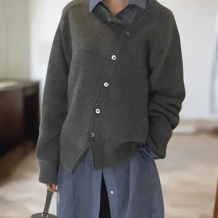 Women's Soft Cardigan Diagonal Buttons