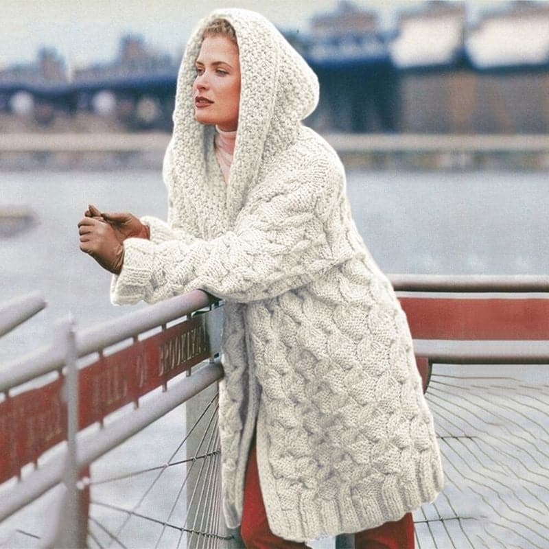 Knitted Cardigan Long Hooded Open
