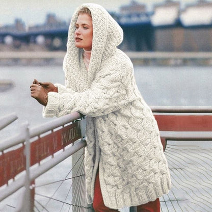 Knitted Cardigan Long Hooded Open