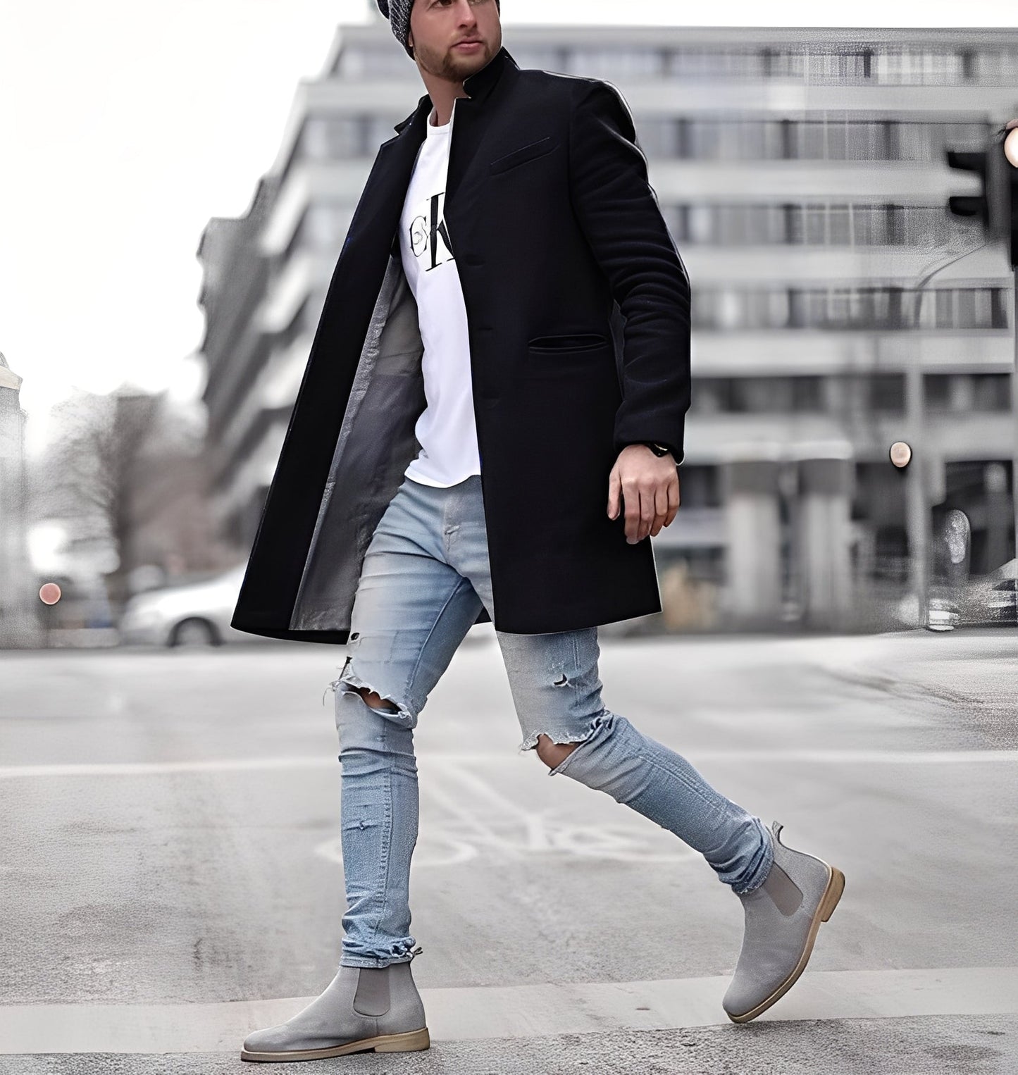 Stylish Men's Long Wool Coat