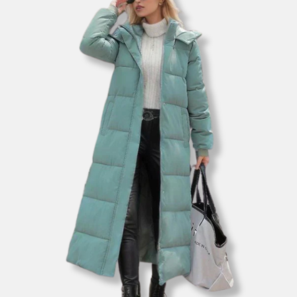 Women's Long Quilted Winter Jacket Hood High Collar