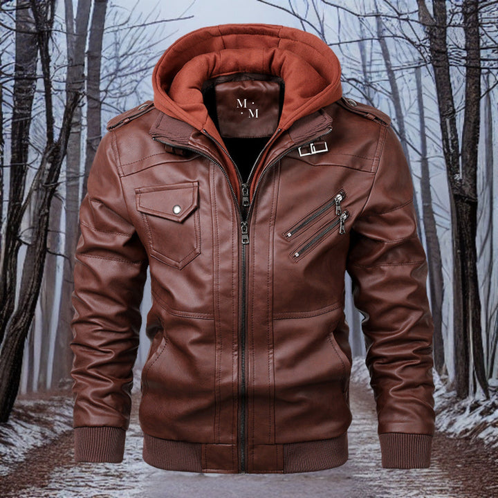 Warme Lederjacke Kapuze Winter - IdealeKleiden