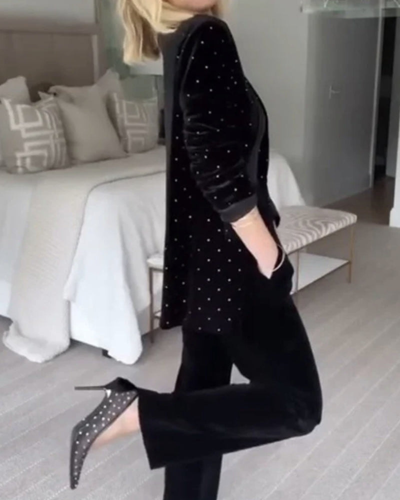 Luxus Blazer Diamant Stickerei Samt - IdealeKleiden