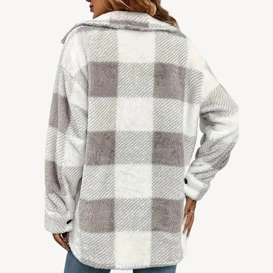 Stylische Karo Fleecejacke Damen - IdealeKleiden