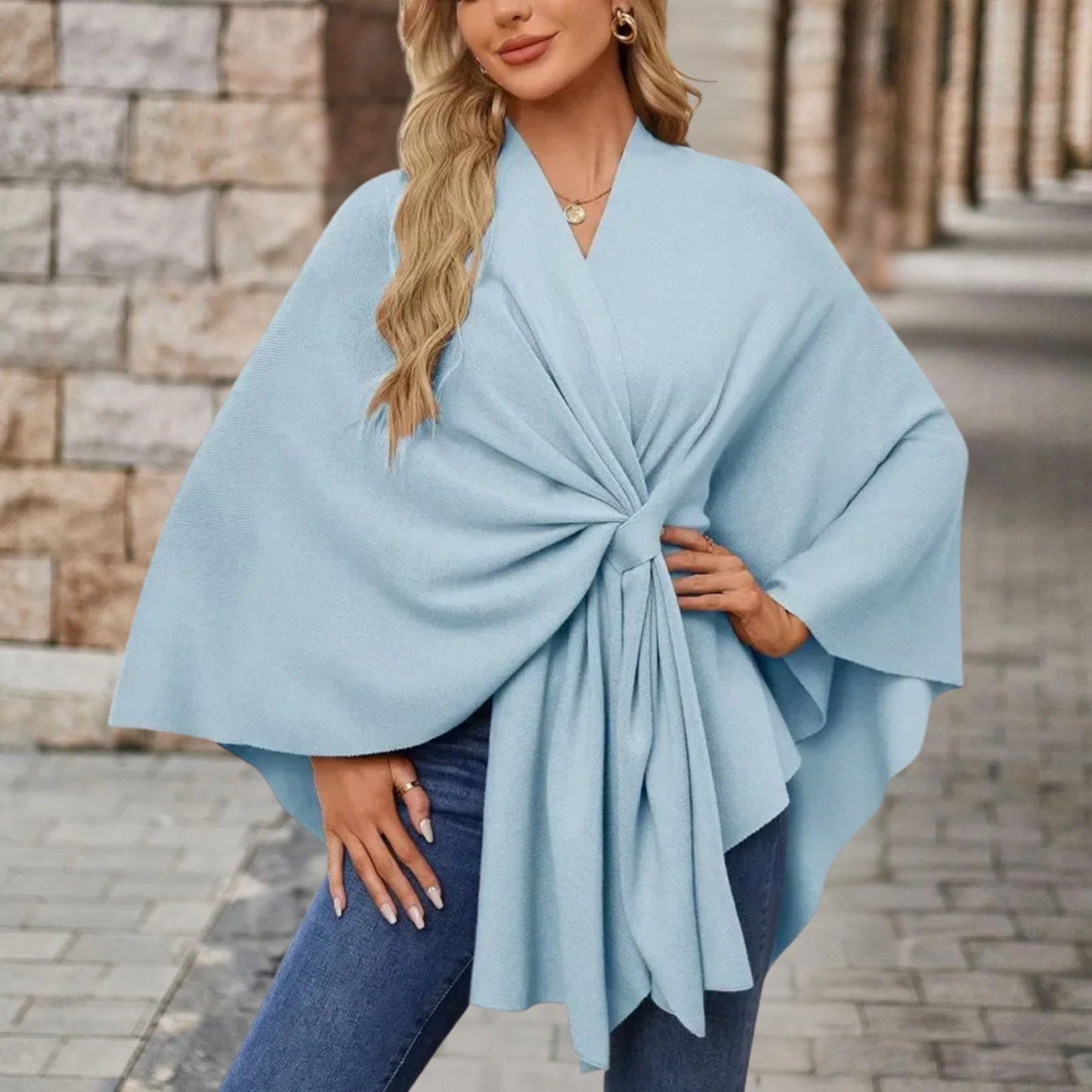 Women's top with cape effect and front knot