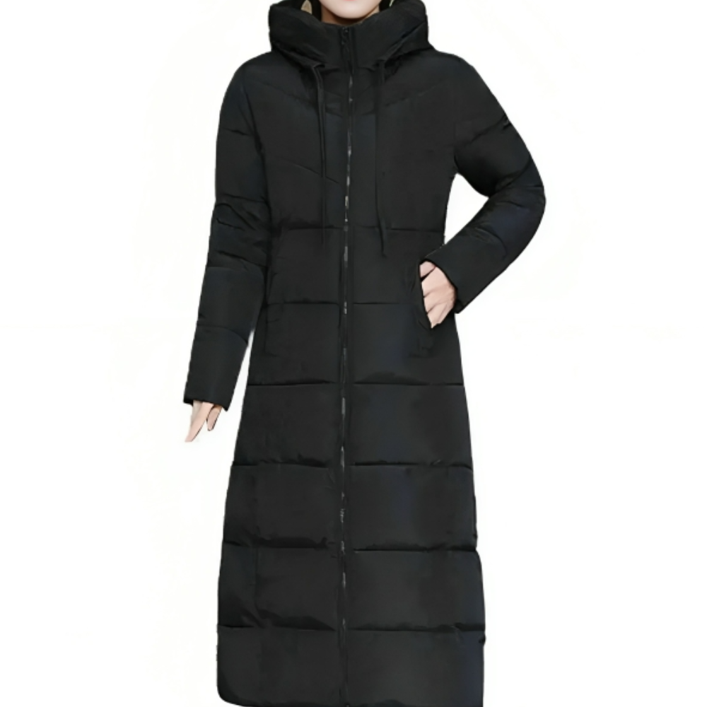 Women's Long Quilted Winter Jacket with Hood for Autumn