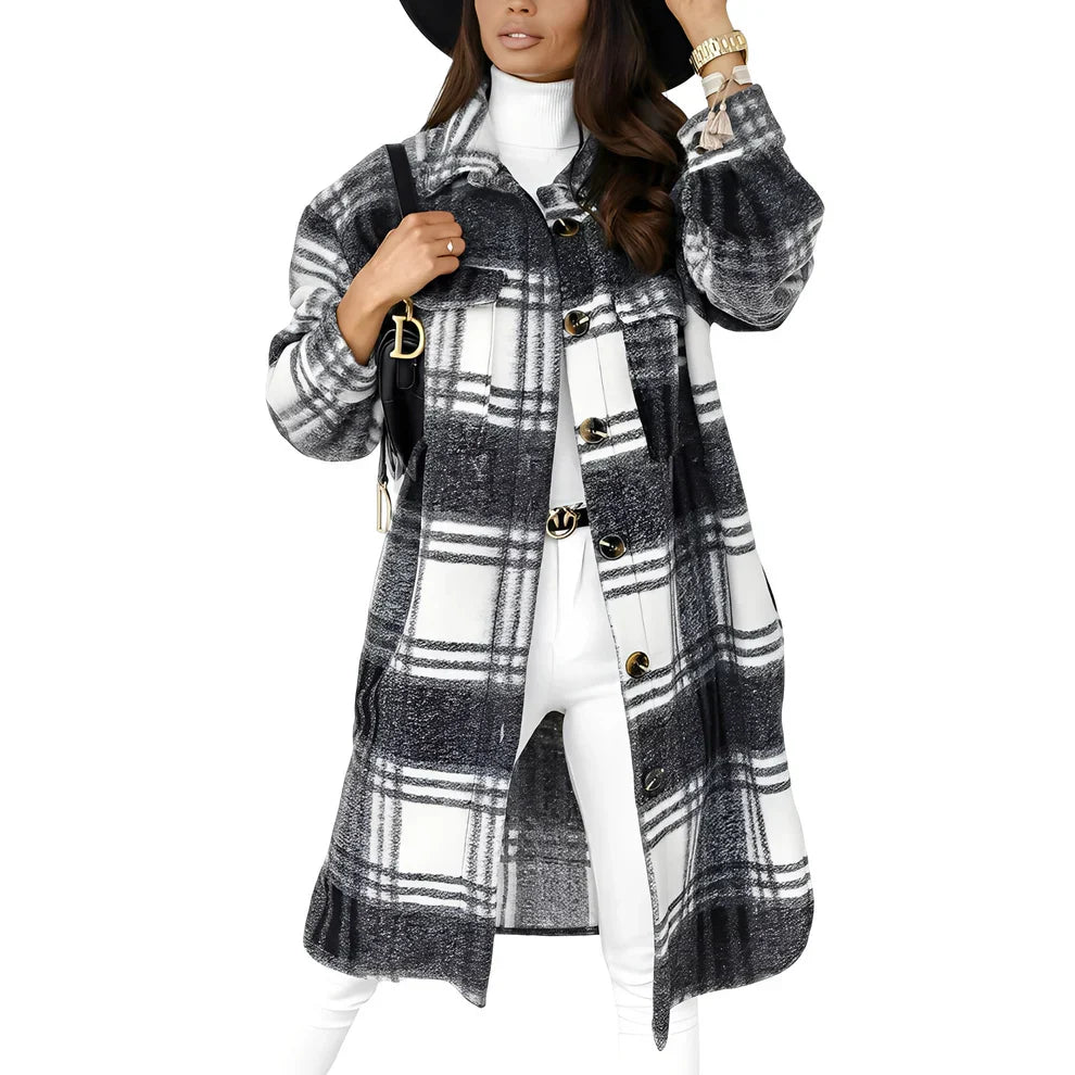 Stylish Women's Plaid Long Jacket