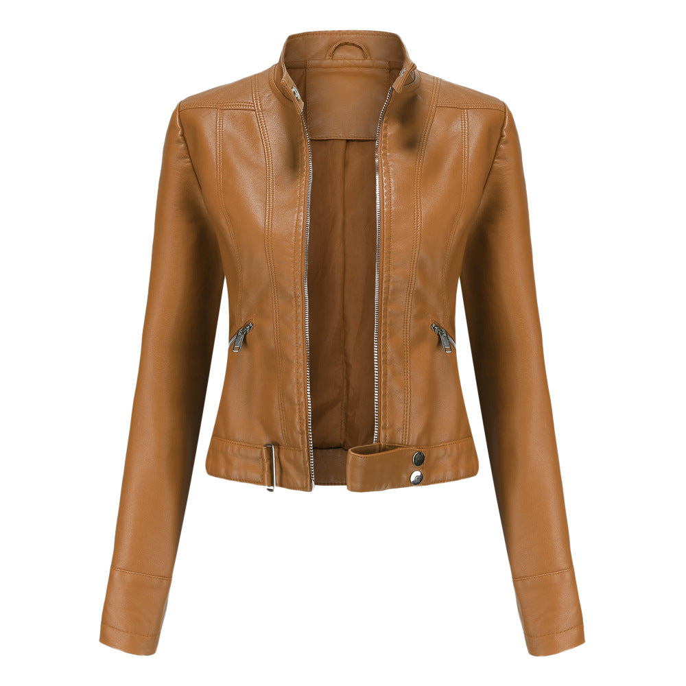 Stylische Damen Lederjacke Mit Kragen