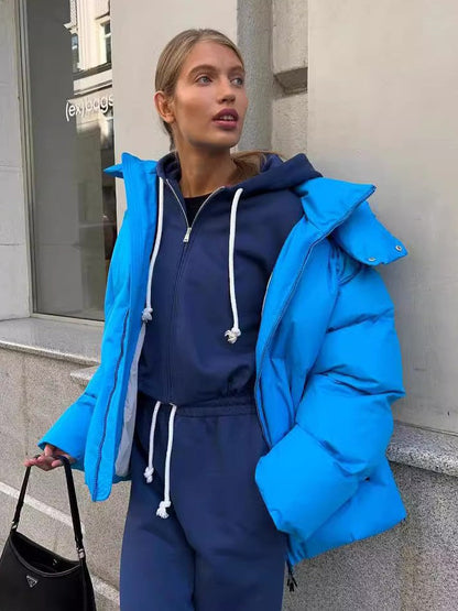 Short winter jacket with a hood and soft lining