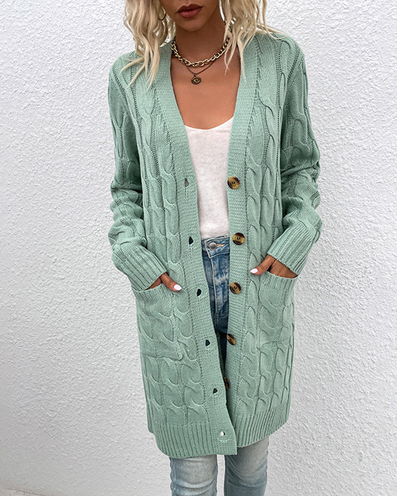 Elegant Long Sleeve Plain Cardigan for Women