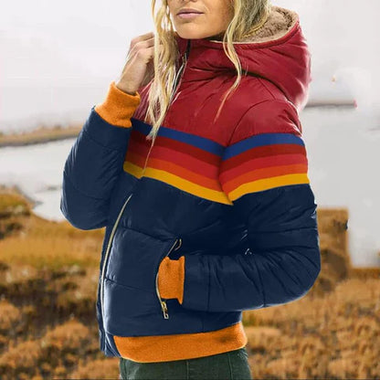 Retro Steppjacke Damen Colorblock Stylish - IdealeKleiden