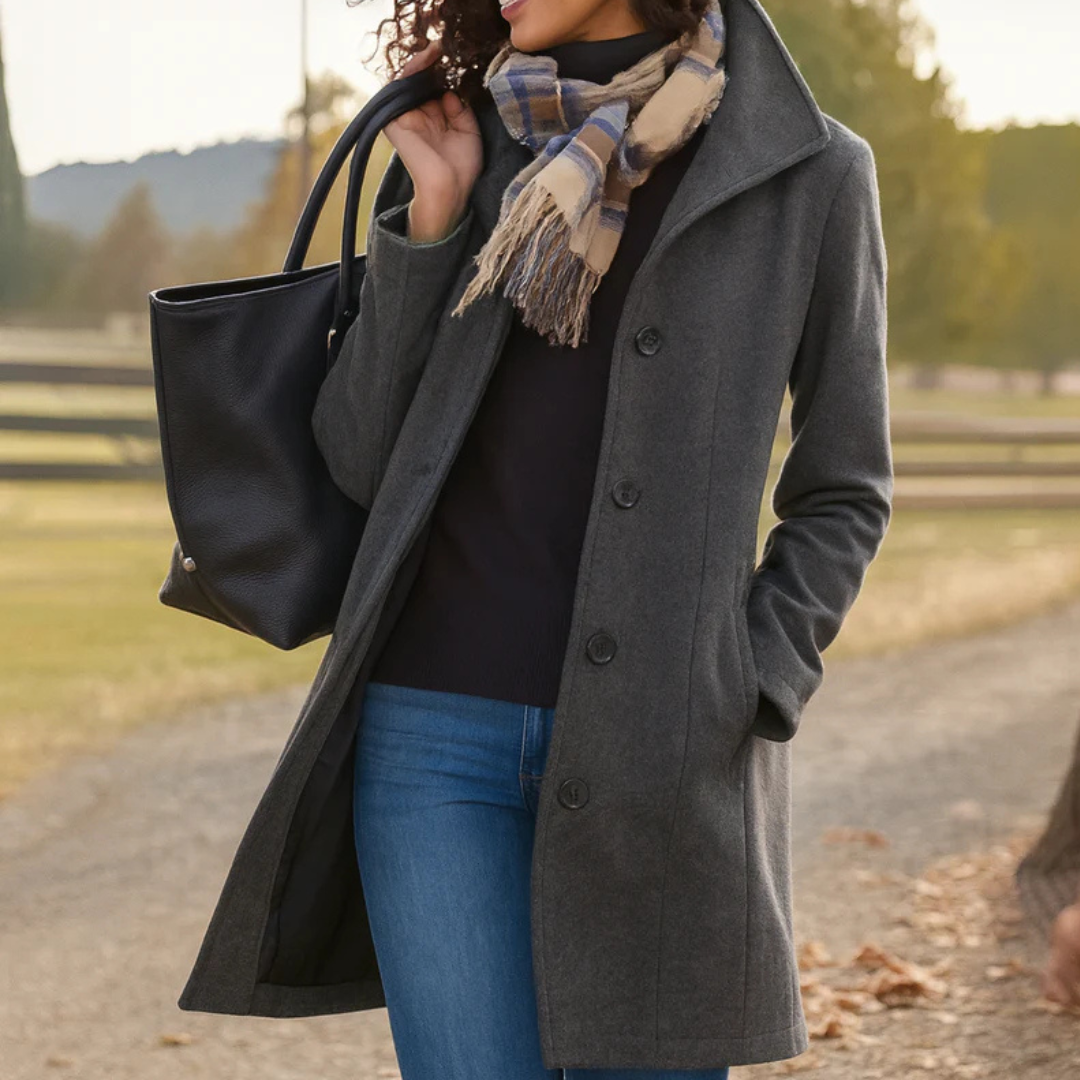 Elegant Women's Mid-Length Jacket Buttons