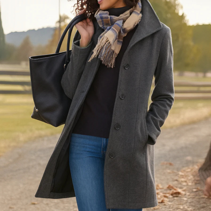 Elegant Women's Mid-Length Jacket Buttons