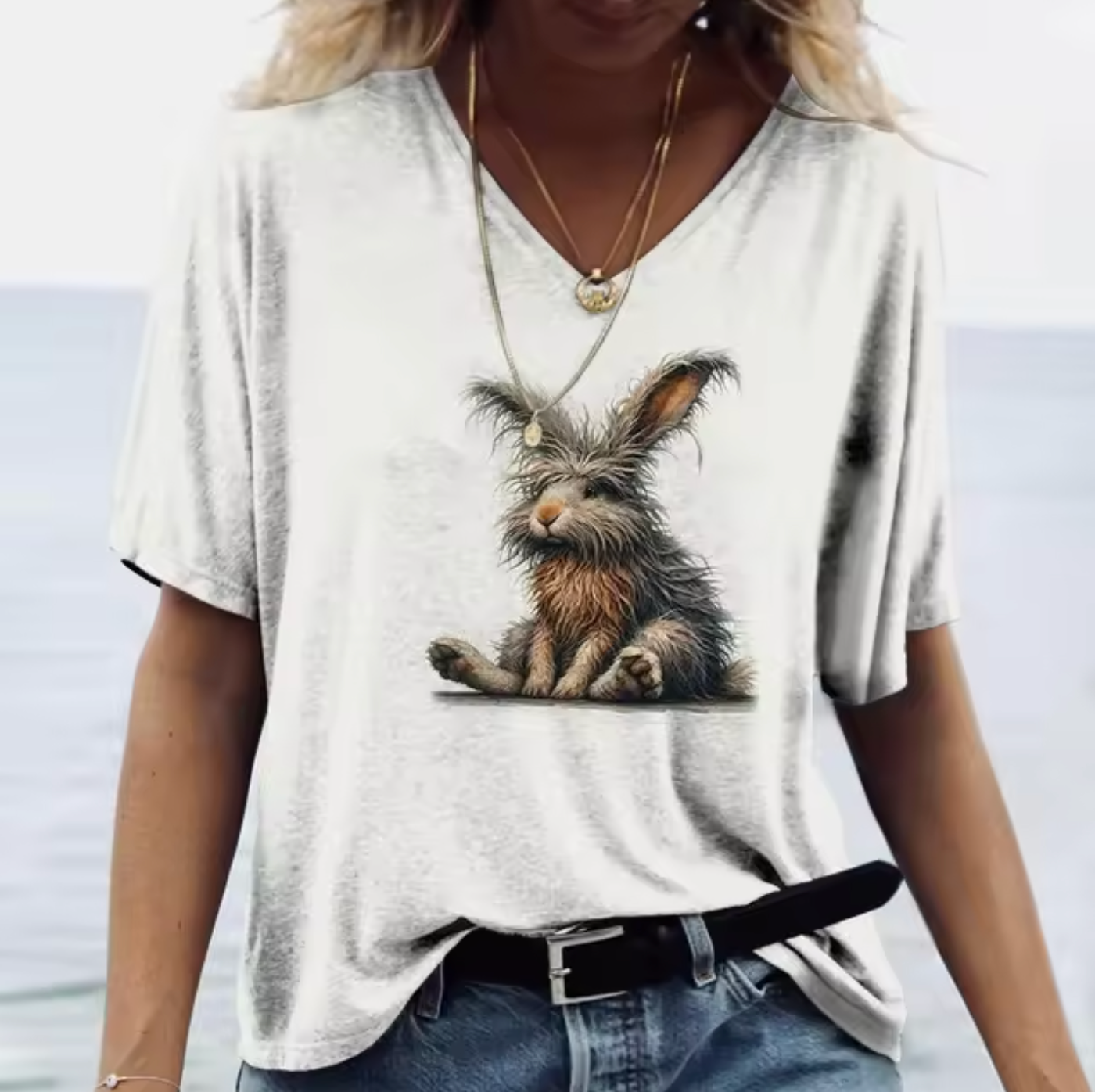 White T-shirts with Cute Bunny Design