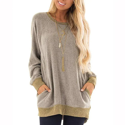 Women's Long Sleeve Round Neck T-Shirt with 2 Pockets