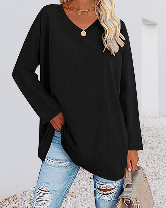 Elegant Women's Blouse Long-sleeved V-neck