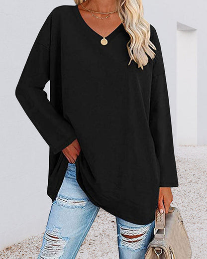 Elegant Women's Blouse Long-sleeved V-neck