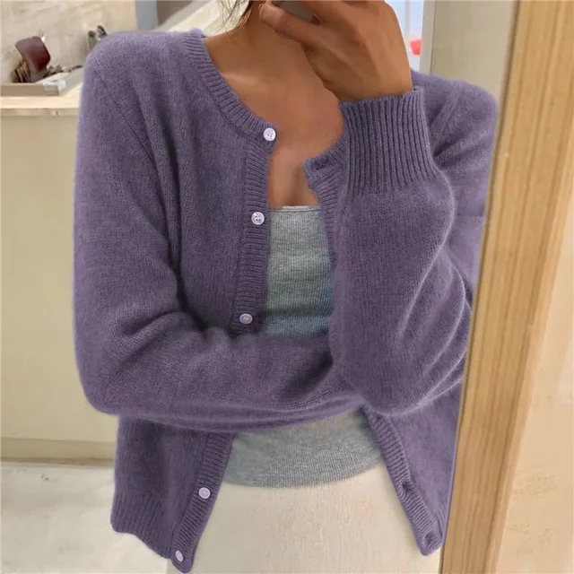 Women's Round Neck Cardigan Elegant Long Sleeve