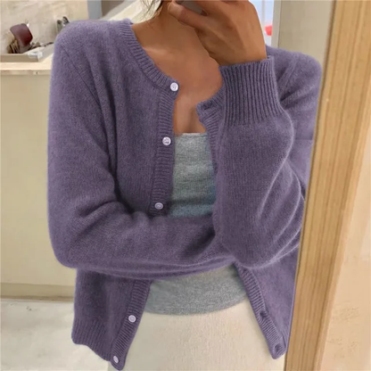 Women's Round Neck Cardigan Elegant Long Sleeve