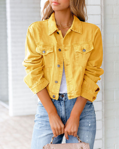 Stylische Jeansjacke Mit Knöpfen Und Vielen Taschen - IdealeKleiden