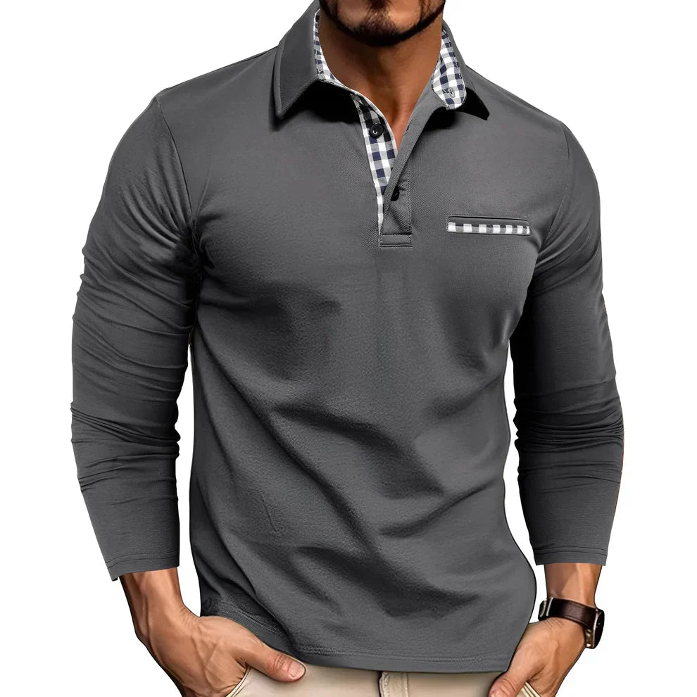 Men's Long-Sleeved Polo Shirt Casual Style