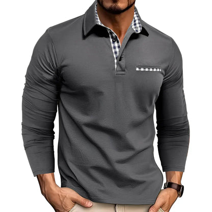 Men's Long-Sleeved Polo Shirt Casual Style