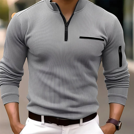 Moderner Streifen Pullover mit Taschen Herren - IdealeKleiden
