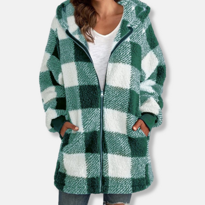 Plus Size Plaid Hoodie Soft Hood Zipper