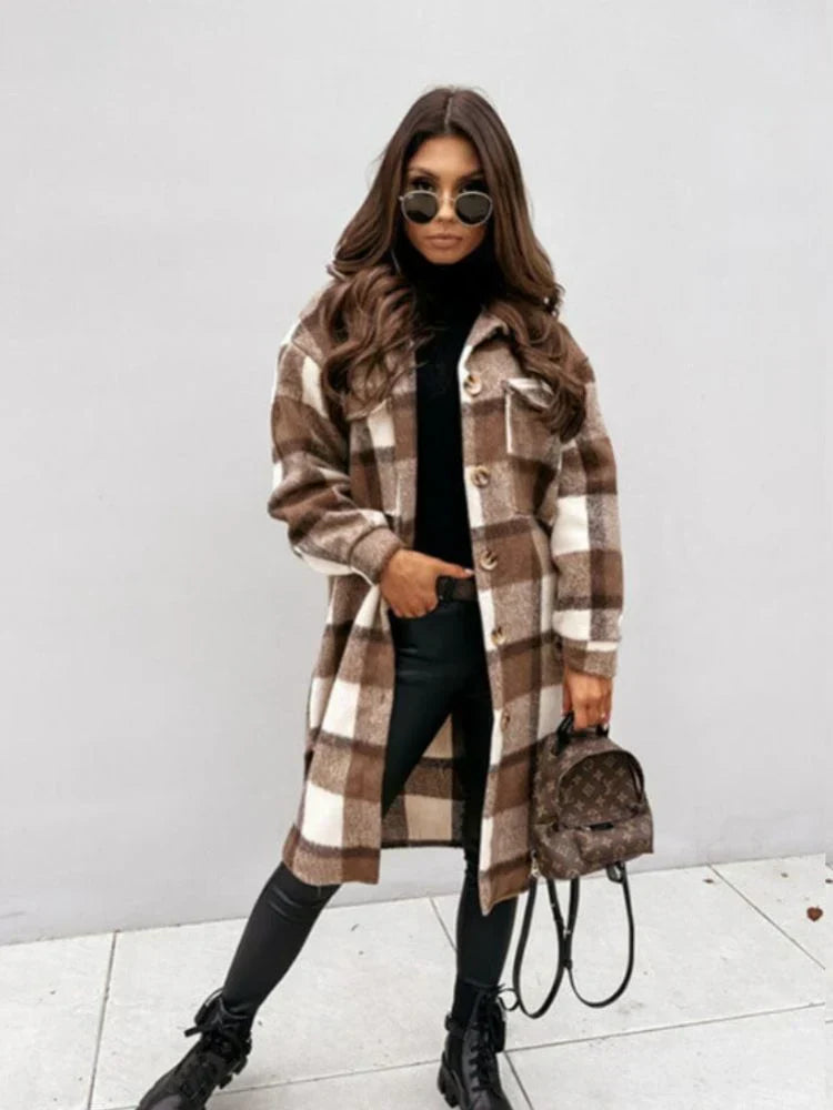 Men's long modern plaid jacket