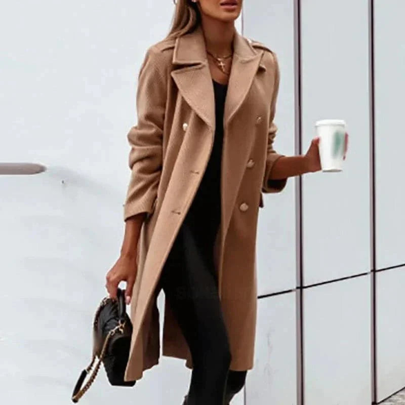 Modern Double-Breasted Knee-Length Coat Elegance