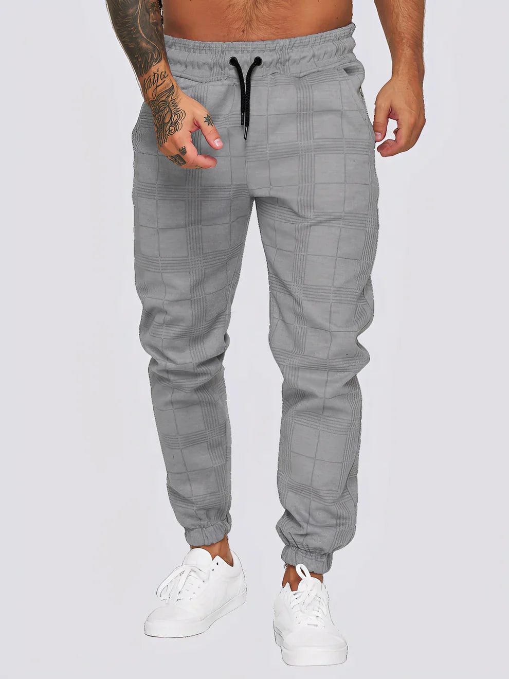 Stylish Plaid Trousers Men Modern Slim Fit