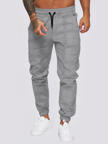 Stylish Plaid Trousers Men Modern Slim Fit