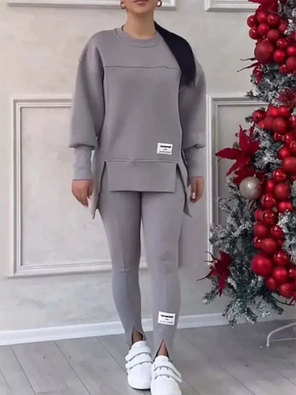 Elegant Winter Set: Patchwork Sweater and Leggings