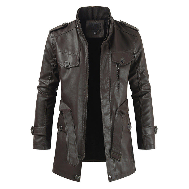 Stylish Men's Long Suede Leather Coat