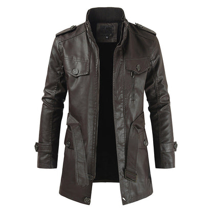 Stylish Men's Long Suede Leather Coat