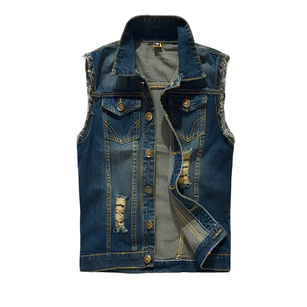 Men's Retro Style Denim Vest with Pockets