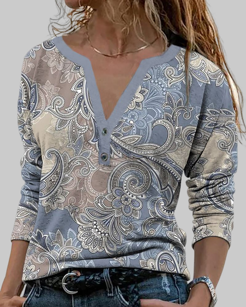 Frauenkleid V-Ausschnitt Paisley Druck - IdealeKleiden