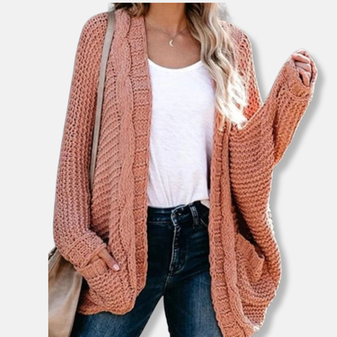 Oversized Ribbed Wool Cardigan with Front Pockets