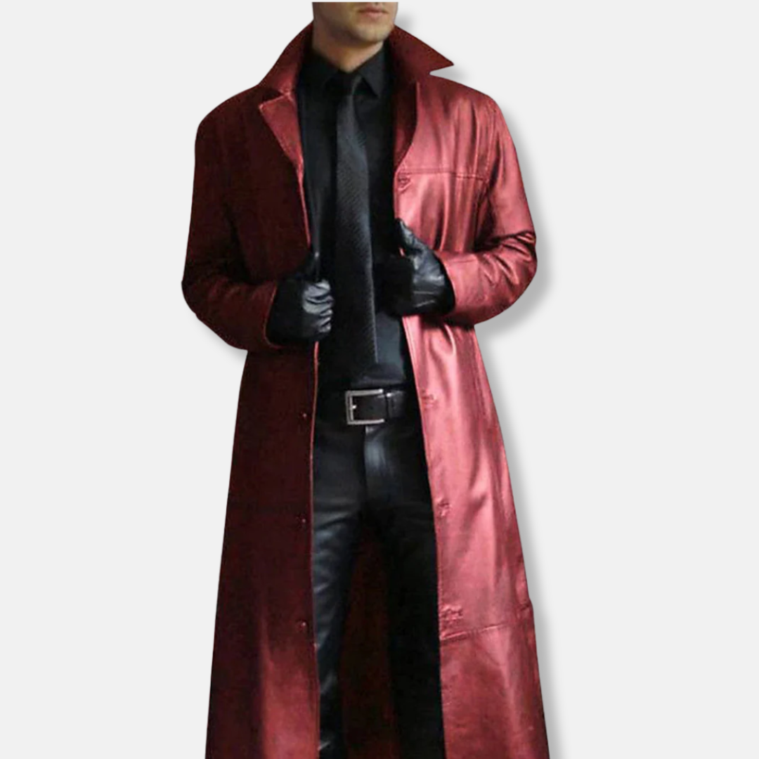 Long Leather Coat Elegant Fitted Cut