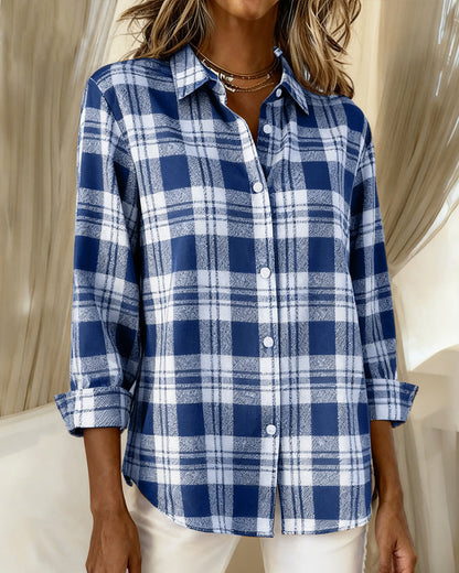 Elegant Plaid Long Sleeve Blouses