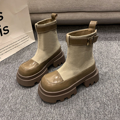 Stylish Canvas Boots, Short, Thick Sole, Quick Release