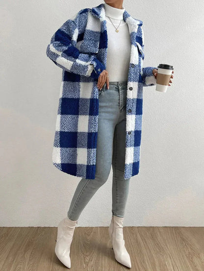 Soft Teddy Coat Oversized Plaid Design